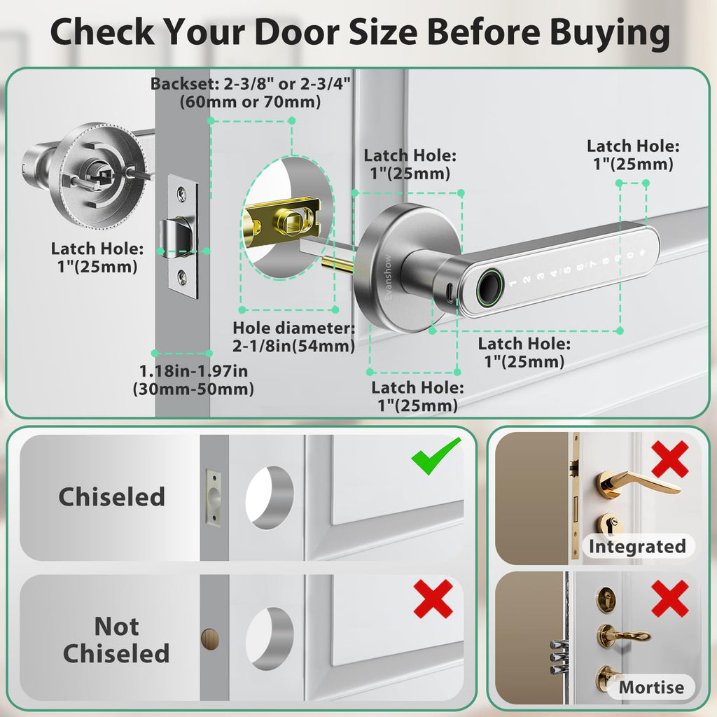 Smart Door Lock with Knob, Keyless Entry Door Locks with Handle, Fingerprint Door Knob /Front Door/Apartment, Generate