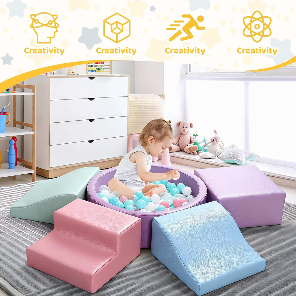 Foam Climbing Blocks for Toddler: with Piece PU Leather Climbing Toys and a Ball Pit - Foam Ball Pit for Toddlers