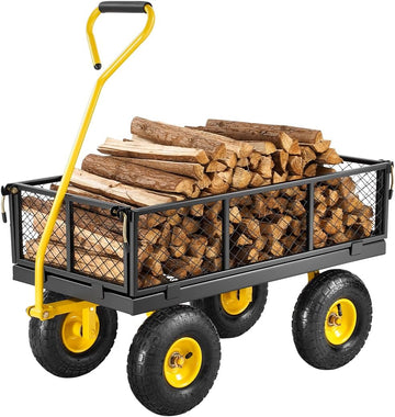 Steel Garden Cart 500 lbs Heavy Duty Garden Wagon Cart on Wheels | Pullable Metal Yard Utility Wagon with 10" All