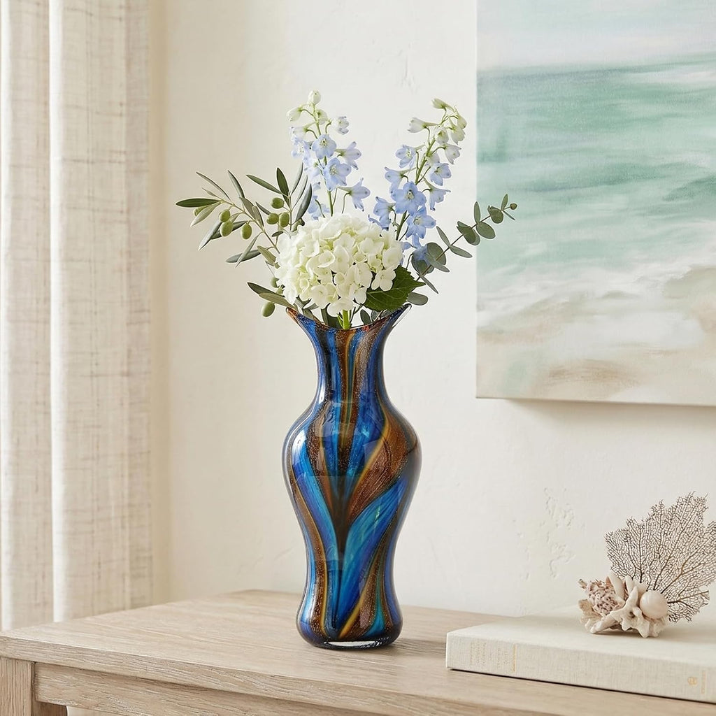 Hand Blown Glass Vase for Flowers, Murano Style Swirl Art Decorative Glass Vases Decor, Wedding Table Centerpiece