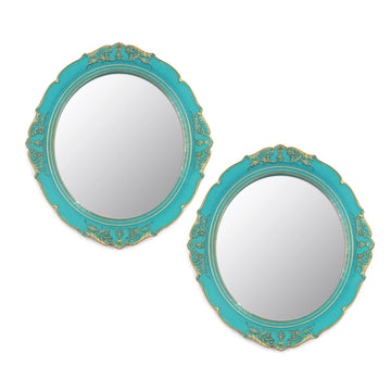 13.1 x 14.8 inchs Decorative Wall Mirror, Oval (Blue 2 Pcs)