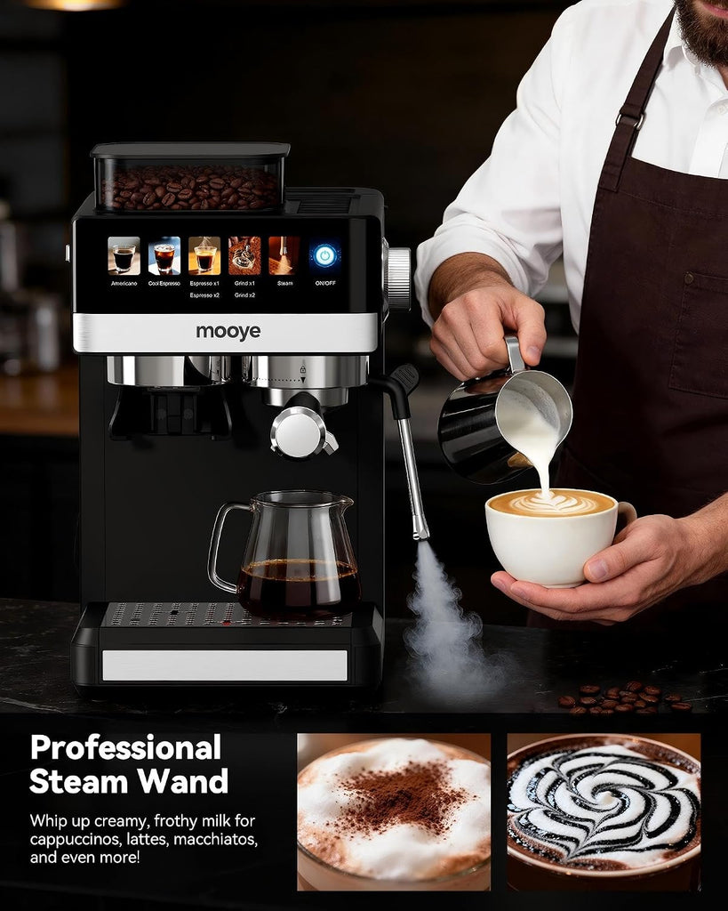 Espresso Machine with Grinder,20Bar Compact Espresso Maker with Steam Milk Frother,Coffee Maker (black, medium)