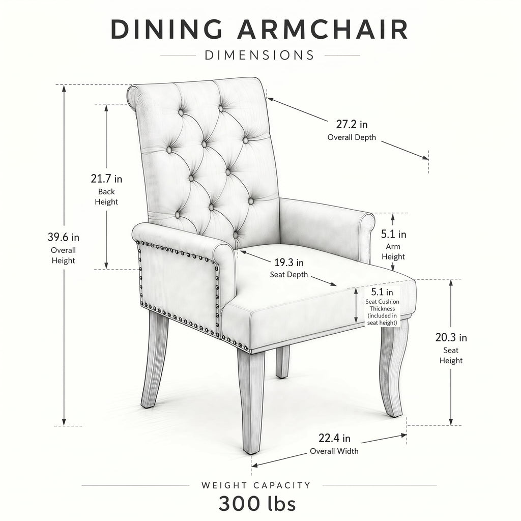 Upholstered Chenille Fabric Dining Chairs with Arms Set of 6, Tufted High Back Dining Room Chairs with Curved
