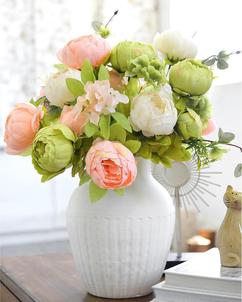 Artificial Peony Bouquet - Faux Silk Flowers Stems - Ready-to-Style Bouquets for Weddings, Home Decor - Set of 2