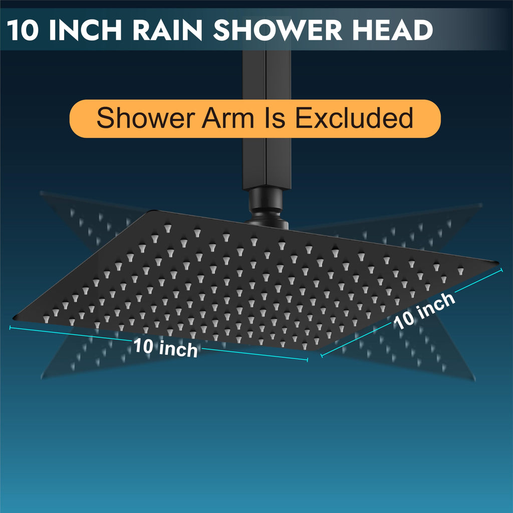 Square Rain Shower Head,High Pressure,Matte Black 10 Inch
