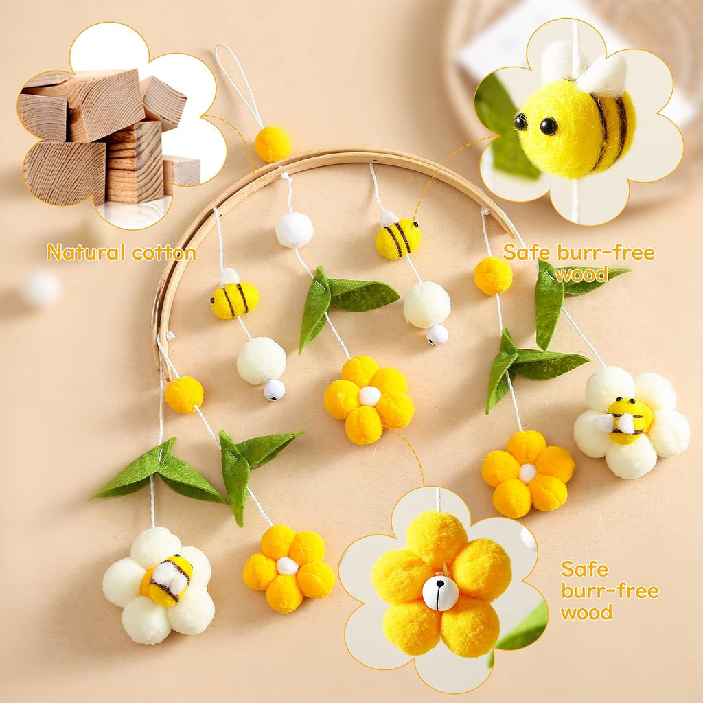 Baby Mobile for Crib Crib Nursery Mobile for Boys Girls Boho Bee Flower Nursery Decor Soothe Toy Baby Shower Set