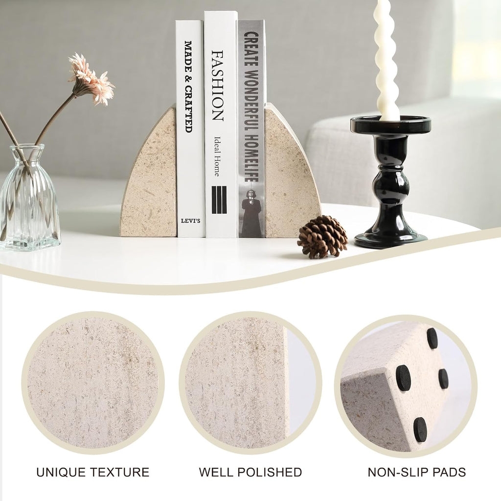 Marble Bookends for Shelves, Large Bookends for Heavy Books, Non-Slip Heavy Duty Book Stopper for CD/Movies