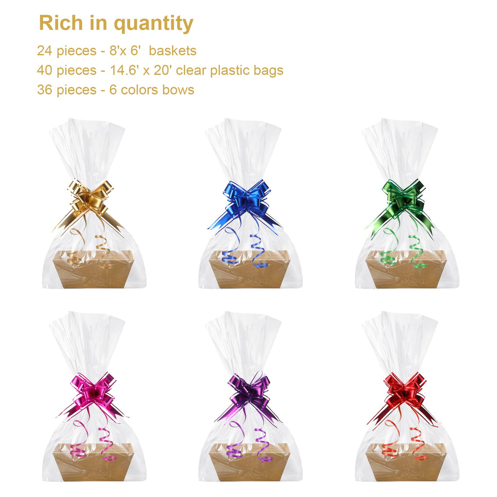 100 Pcs Empty Gift Basket Thick Kraft with Handle, 8 x 6 x 3 Inch
