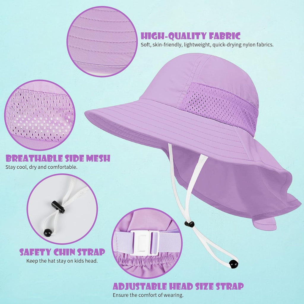 Toddler Baby Sun Hat Kids Summer Beach Essentials Adjustable Beach Hats with Bucket Wide Brim for Boys Girls Age 0-14