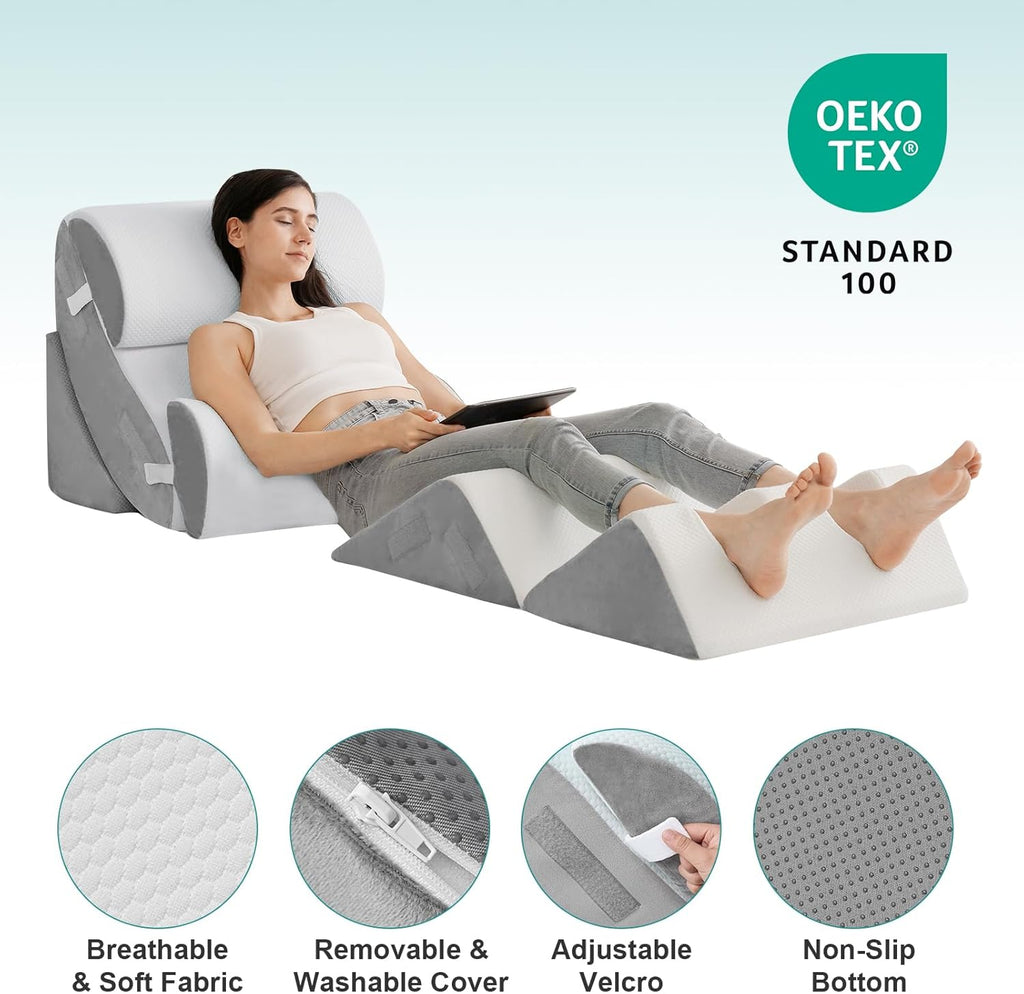 Bed Wedge Pillow Set for After Surgery 6P, Reading Pillows, 23" | Post Surgery Pillow for Sleep Apnea and Acid Reflux