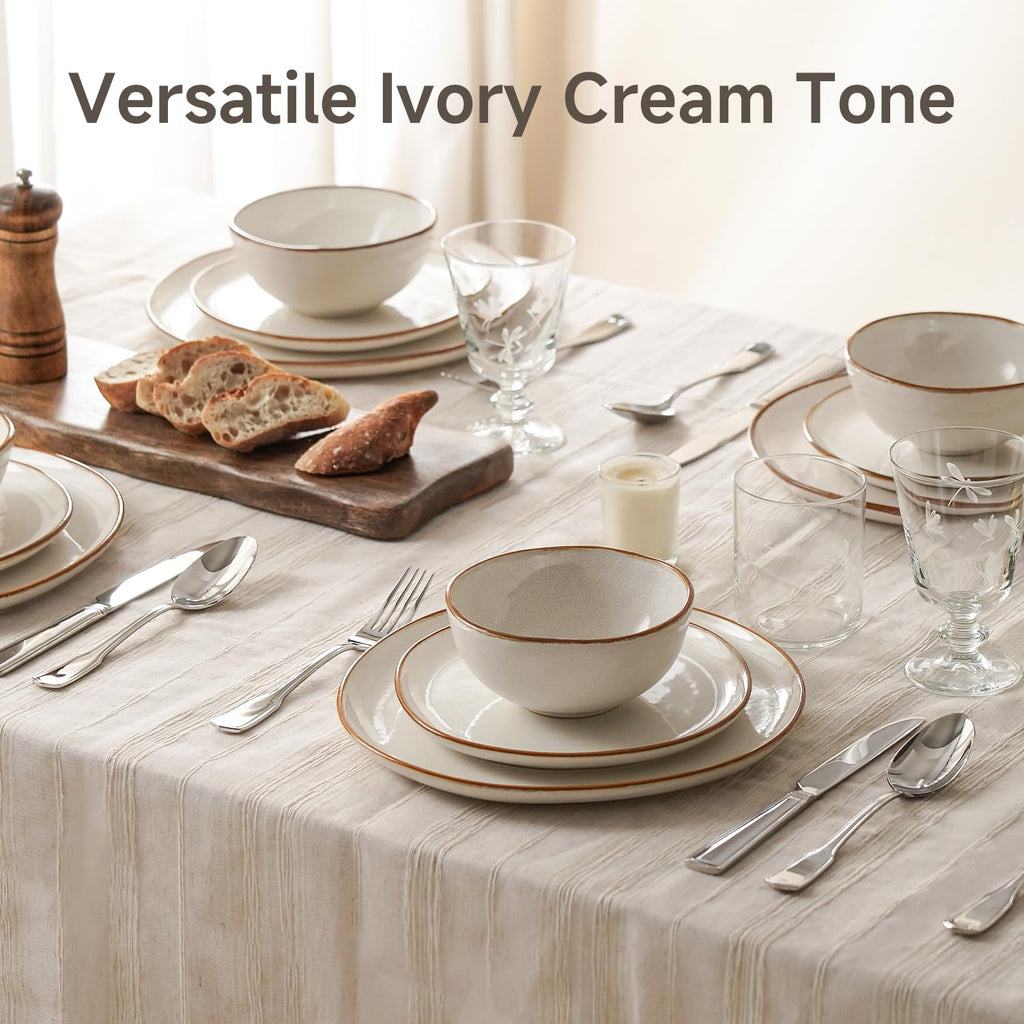 Stoneware Dinnerware Sets for 8, Reactive Glaze Plates and Bowls, White