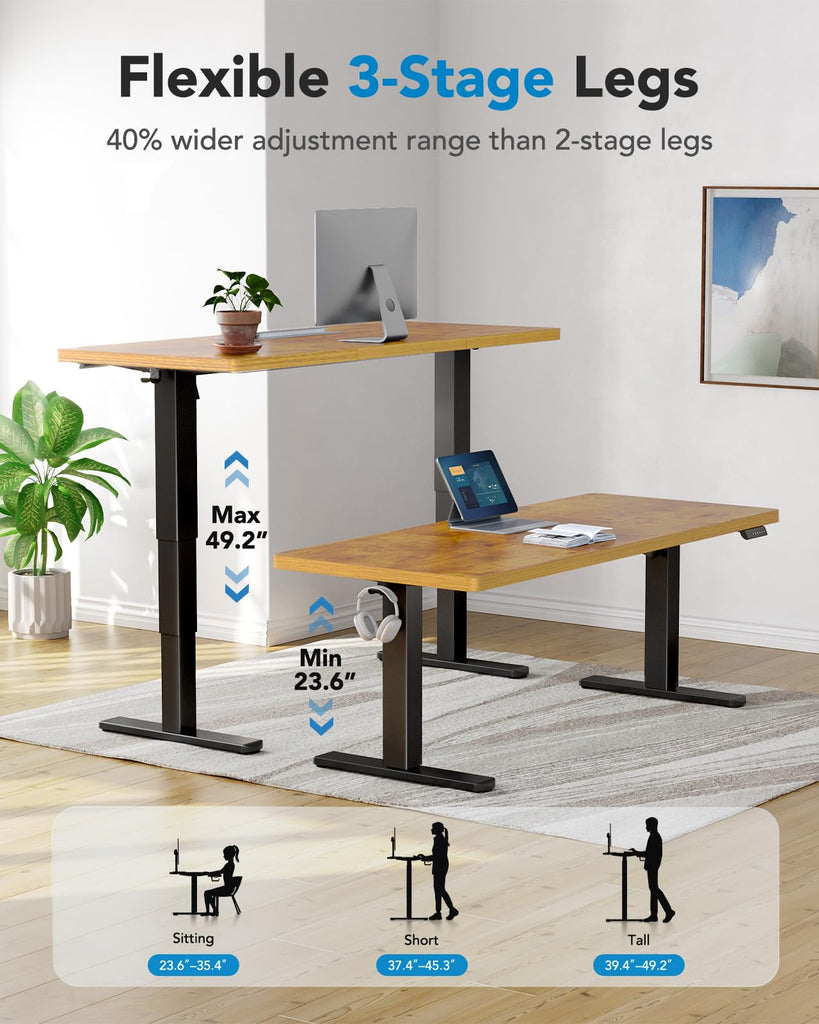 71x35 Inch 3-Stage Legs Electric Standing Desk, Large Height Adjustable Office Desk with Brushless Motor, Stand Up Desk