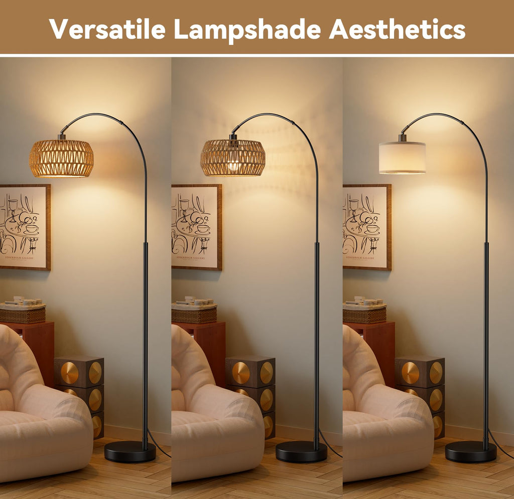 Boho Arc Floor Lamp, Color Temperatures and Brightness Adjustable