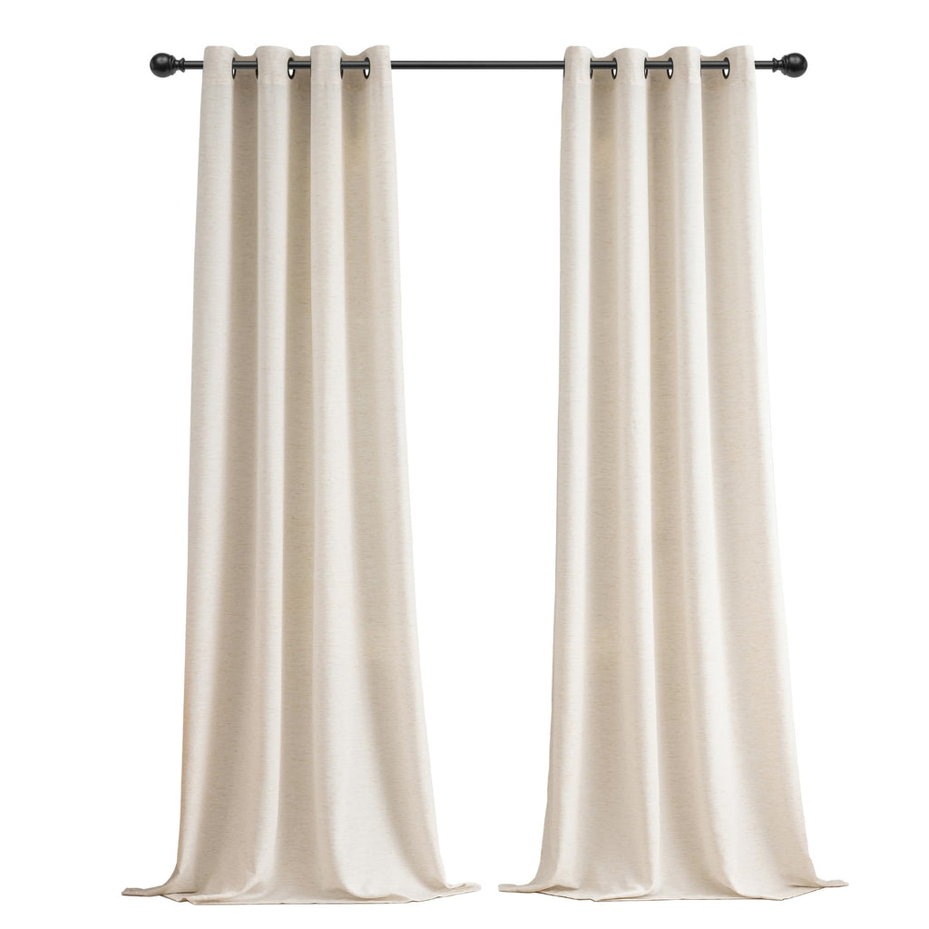 Natural Linen Curtains 84 Inch Length 2 Panels, Semi Sheer Linen Drapes Black Grommets Basketweave Slub Texture