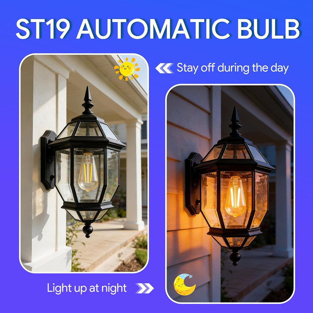 Energetic 2 Pack 2200K Dusk to Dawn Outdoor Sensor ST19 LED Light Bulb