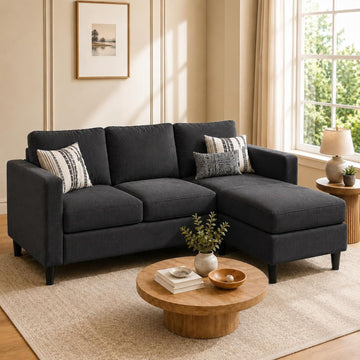 73.6" L-Shaped Small Sectional Couch with Ottoman, Gray
