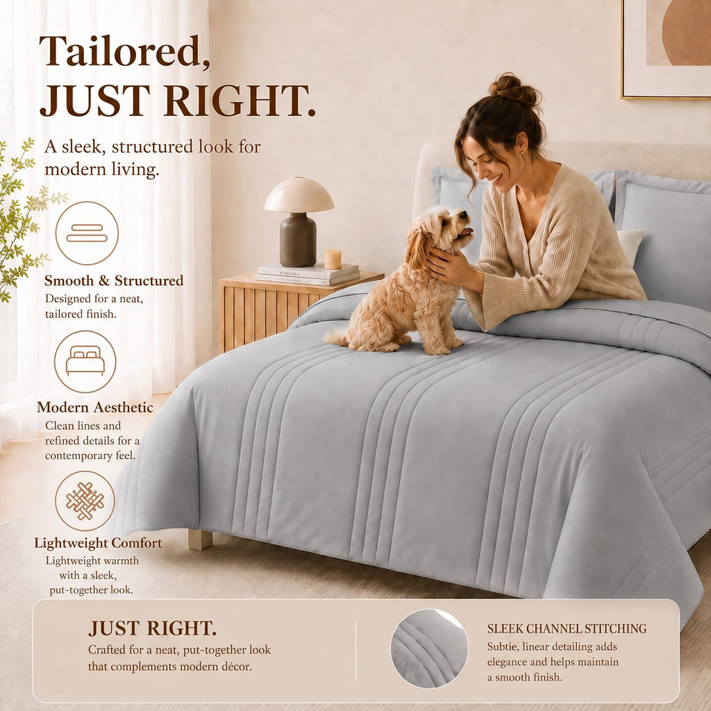 King Size Comforter Set French Grey - 7 Pieces Bed in a Bag