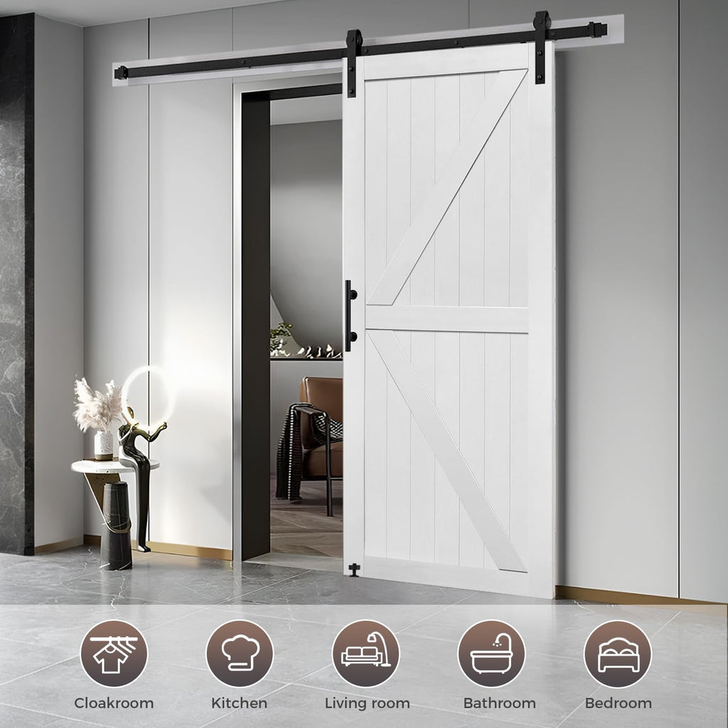 46in x 84in MDF Barn Door with 8FT Sliding Door Hardware Kit, Solid Barn Door Slab Covered with Water-Proof PVC