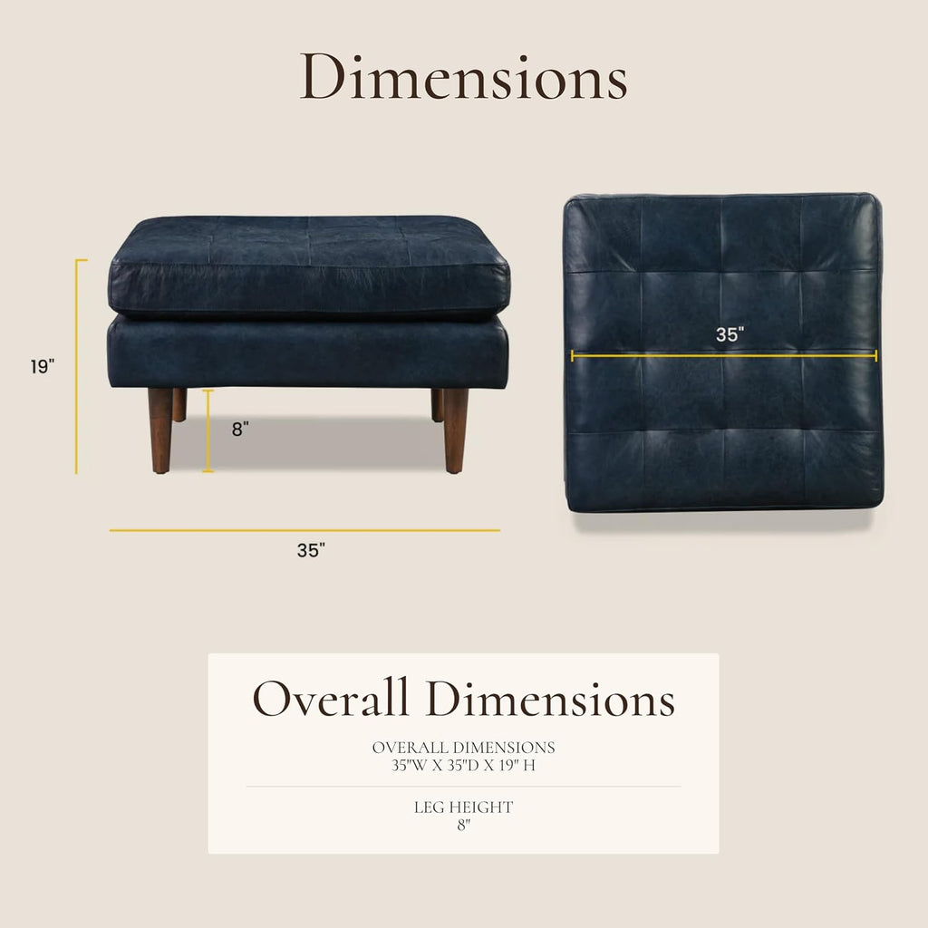 Napa Ottoman in Full-Grain Semi-Aniline Italian Tanned Leather in Midnight Blue