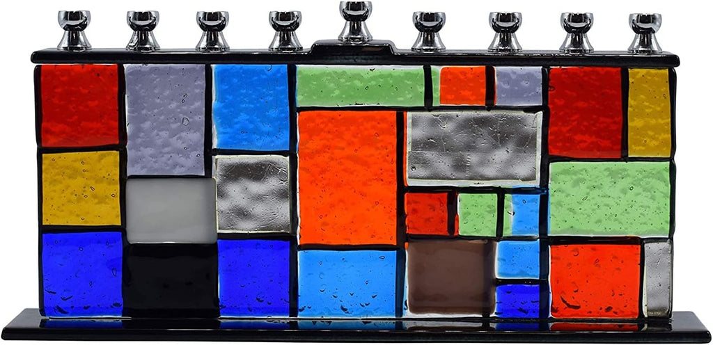 Glass Hanukkah - Wall of Unity Multicolored Chanukah - Handcrafted Painted Glass - Fits All Standard Candles