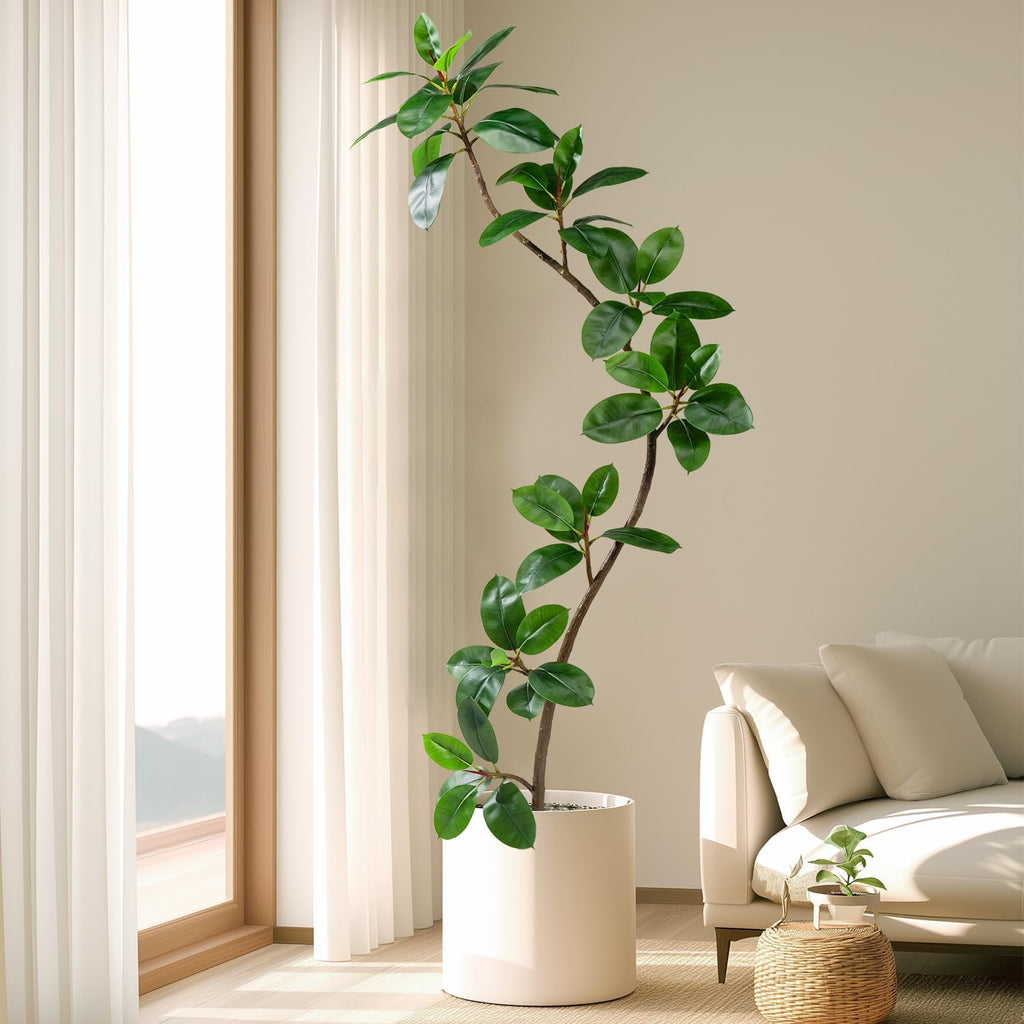 7.2ft Artificial Rubber Tree Faux Plants Indoor Faux Floor Artificial Trees Indoor, Fake Plant Fake Tropical