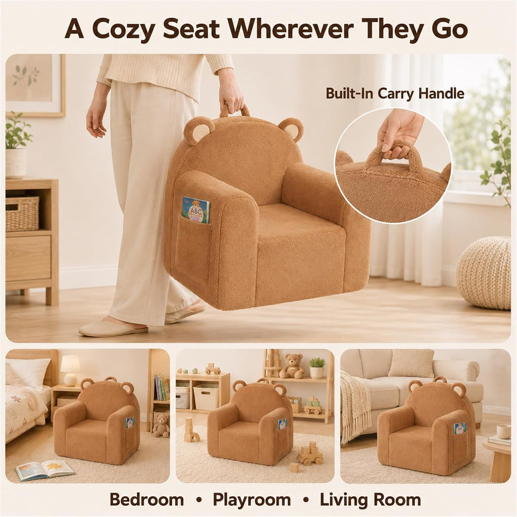 Toddler Chairs Comfy, Brown Bear Kids Couch for Ages 1-6