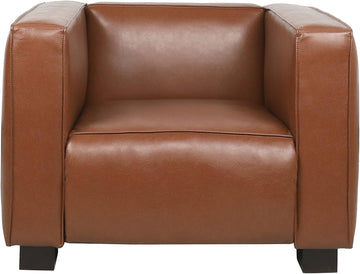 Goyette Club Chair - Faux Leather - Cognac Brown/Dark Walnut