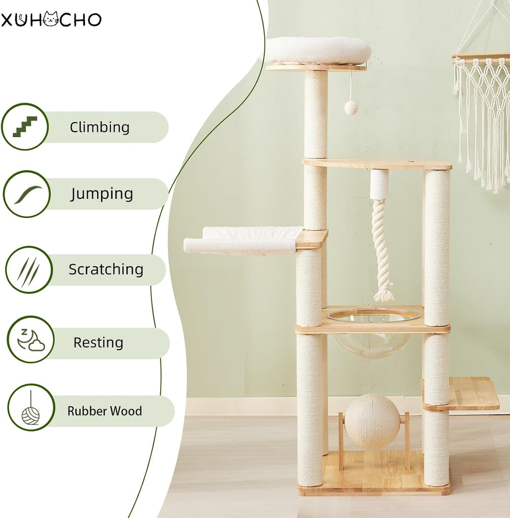60 in Multi-Level Rubberwood Cat Tower