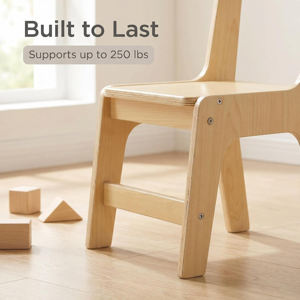 Solid Wood Toddler Chair -Ergonomic Kids Wooden Chair with Anti-Slip Feet, Rounded Corners, Easy Clean Finish