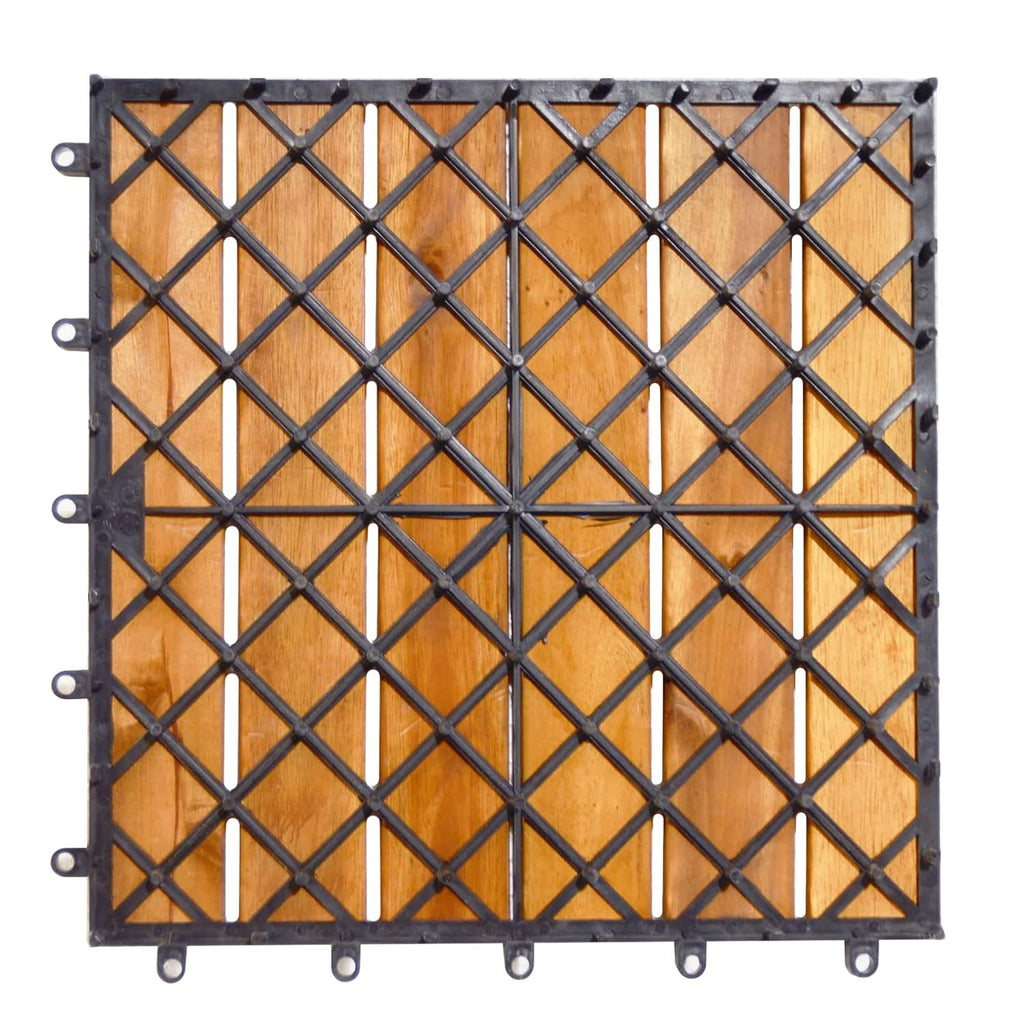 10 PCS Interlocking Patio Deck Tiles, 12 x 12in Acacia Hardwood Outdoor Flooring Tiles, 10 sq.ft Wood Composite Deck