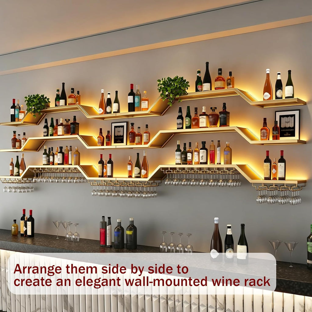 31.5in Wine Rack Wall Mounted, Move Individual Shelf LED Lights | 3-Tier Floating Bar Wall Shelves LED, Includes Wine