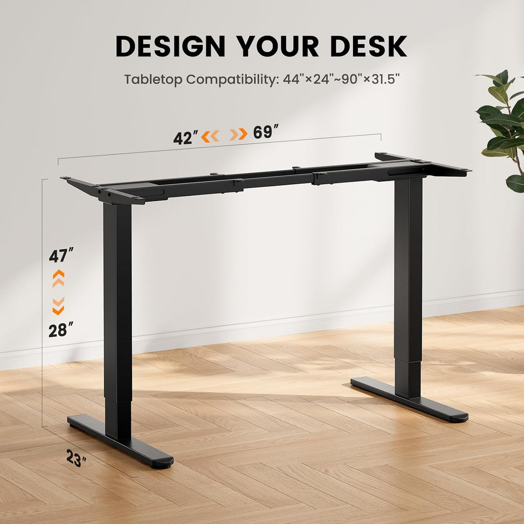 Dual Motor Standing Desk Legs for 44-90 inch Desktops, 264 lbs | 4 Memory Presets, Cable Tray, Dual Hooks, 28-47 inch