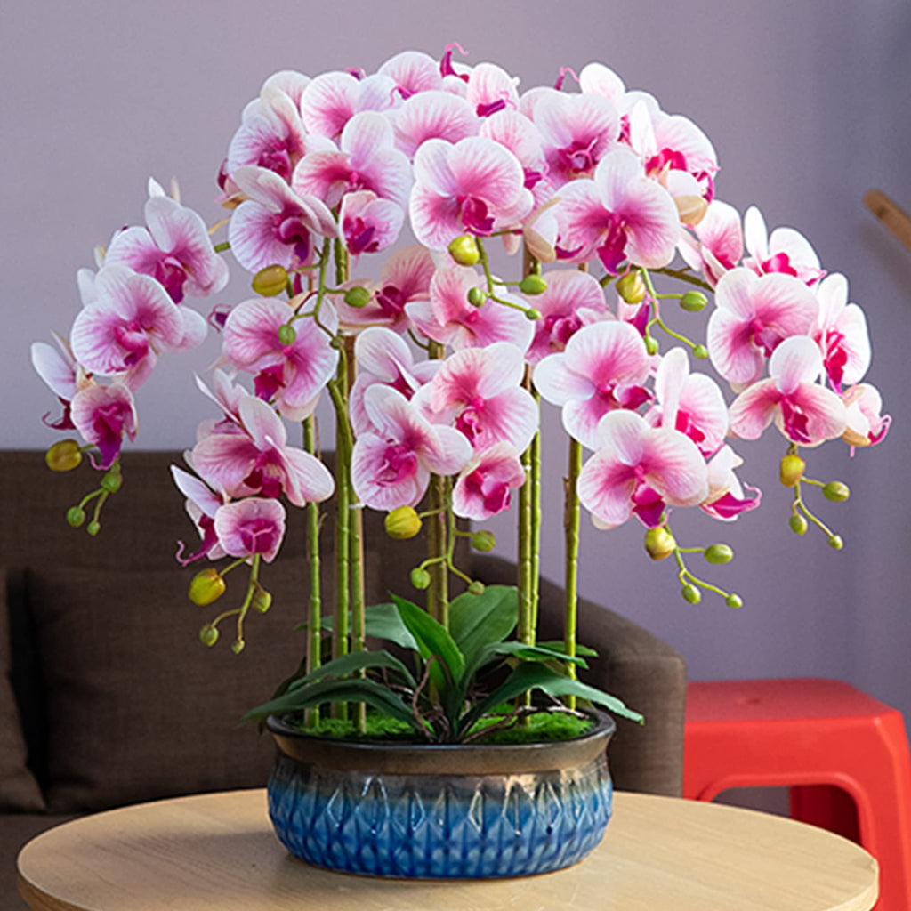 6 Pcs Artificial Orchid Flowers Artificial Phalaenopsis Flowers 32 Inch Stem Plants Wedding Decoration (White Flower