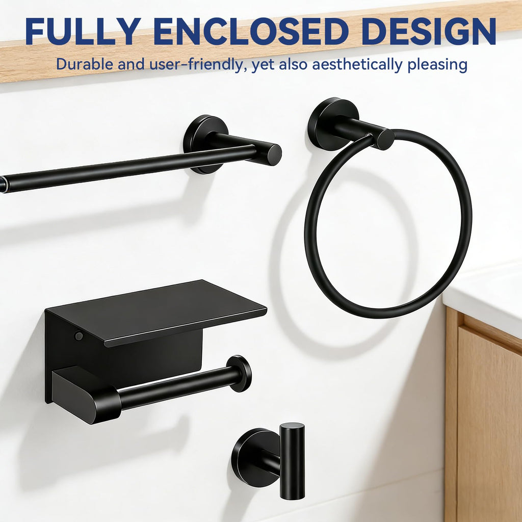 Bathroom Hardware Set Wall, 16-24" Extendable Towel Bar, Black