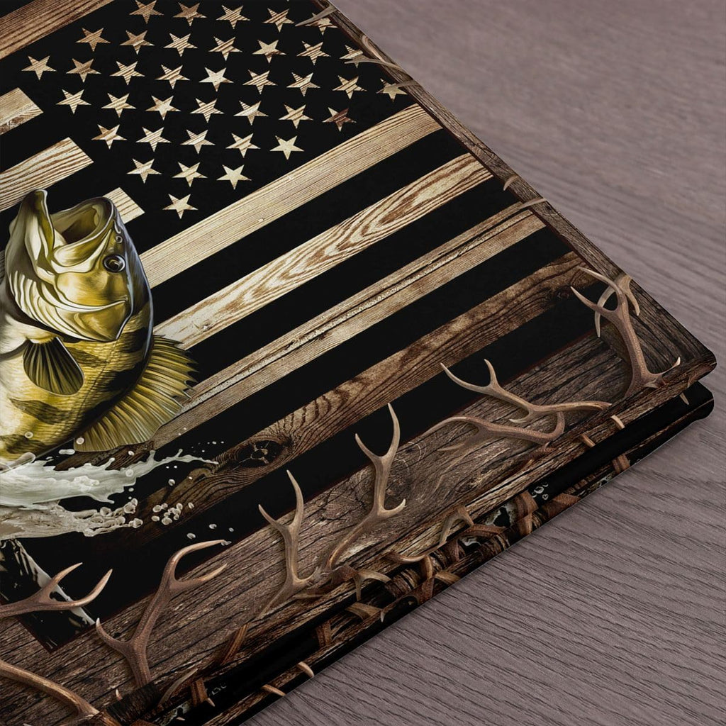 Fish Hunting Fabric by The Yard, Farmhouse Style Antler Soft Polyester No Stretch Fabric, Flag Wooden Plank Decorative