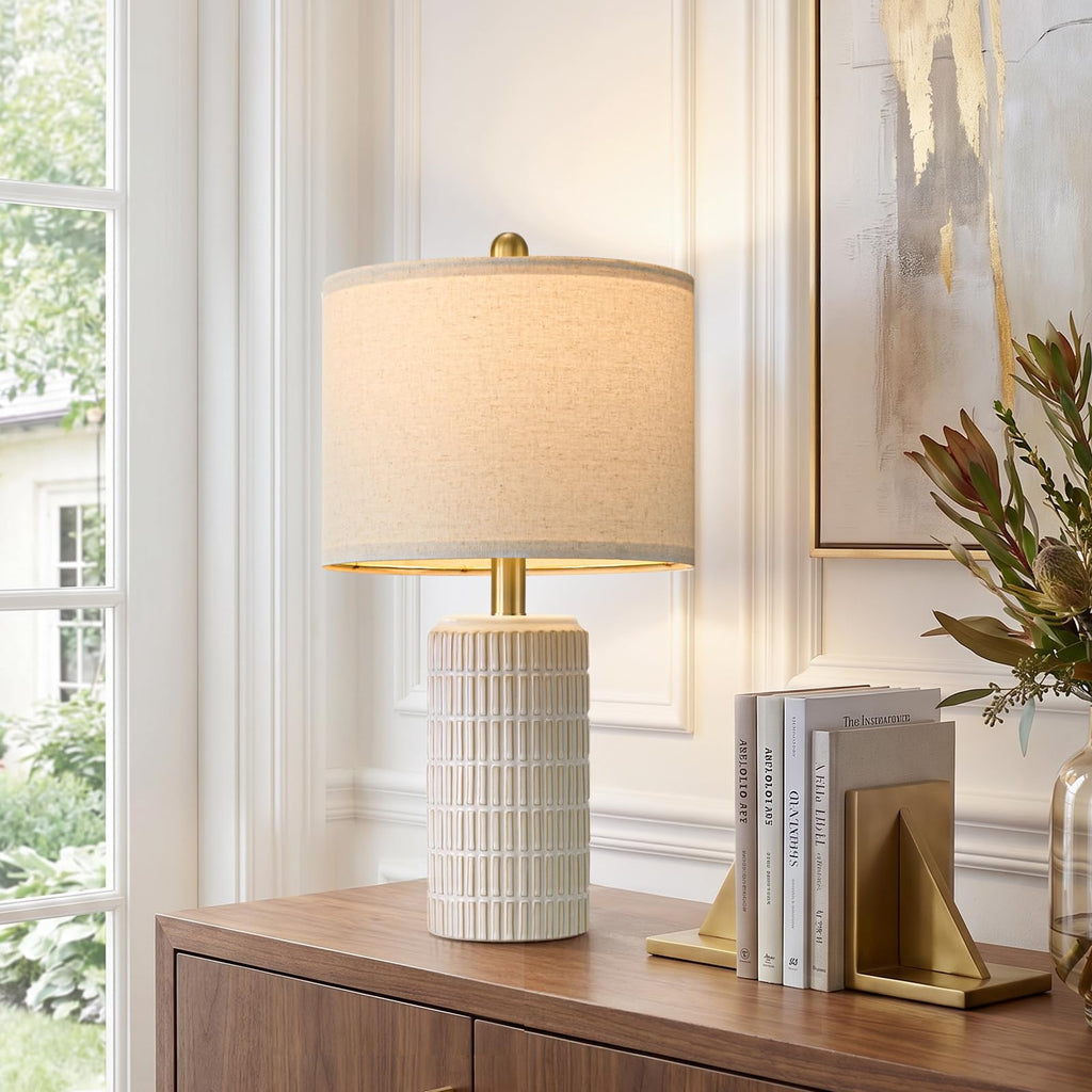 20.75" Small Modern Ceramic Table Lamps Set of 2, White