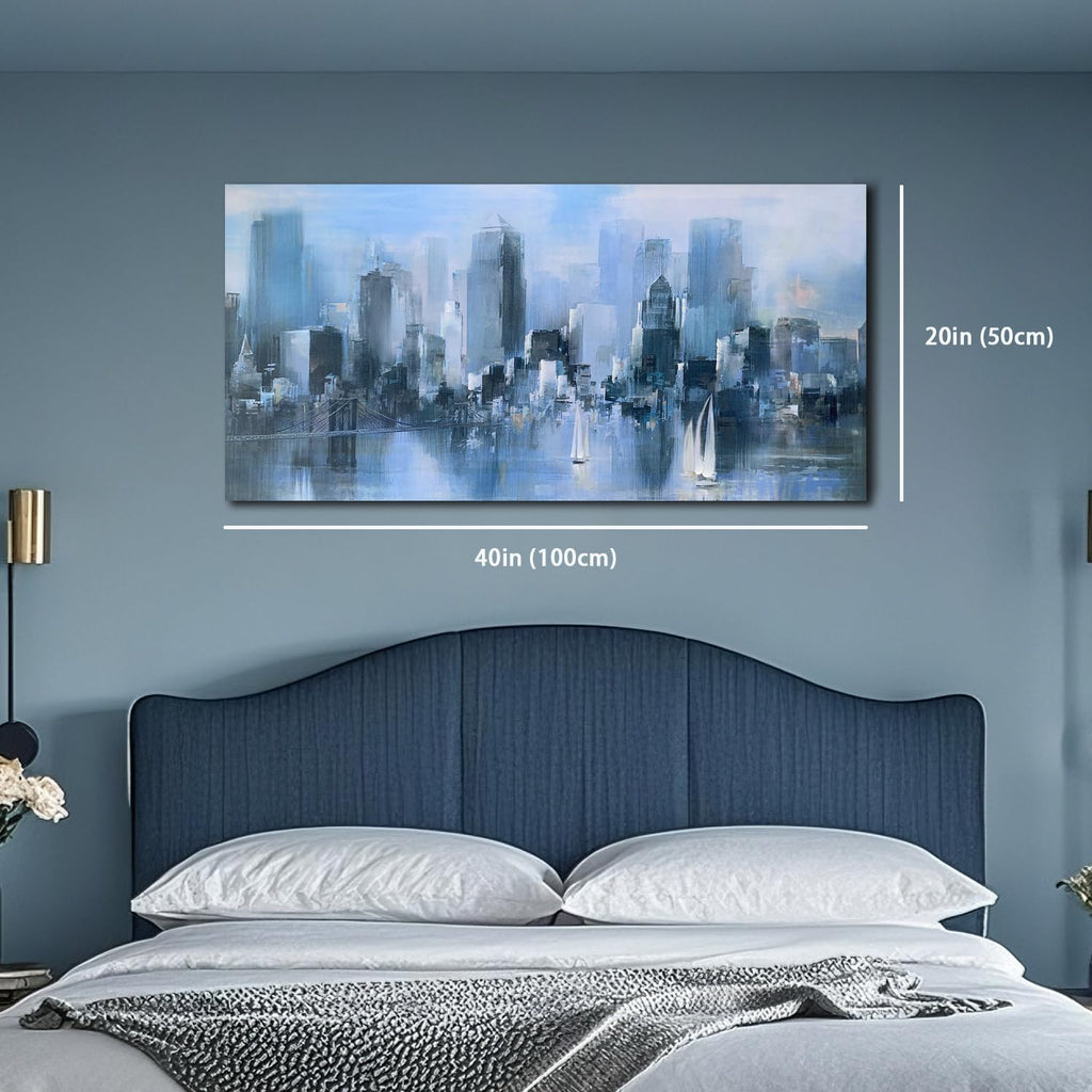 Blue New York Cityscape Brooklyn Bridge Canvas Wall Art | HD Print, Waterproof non-fading, Modern Decoration