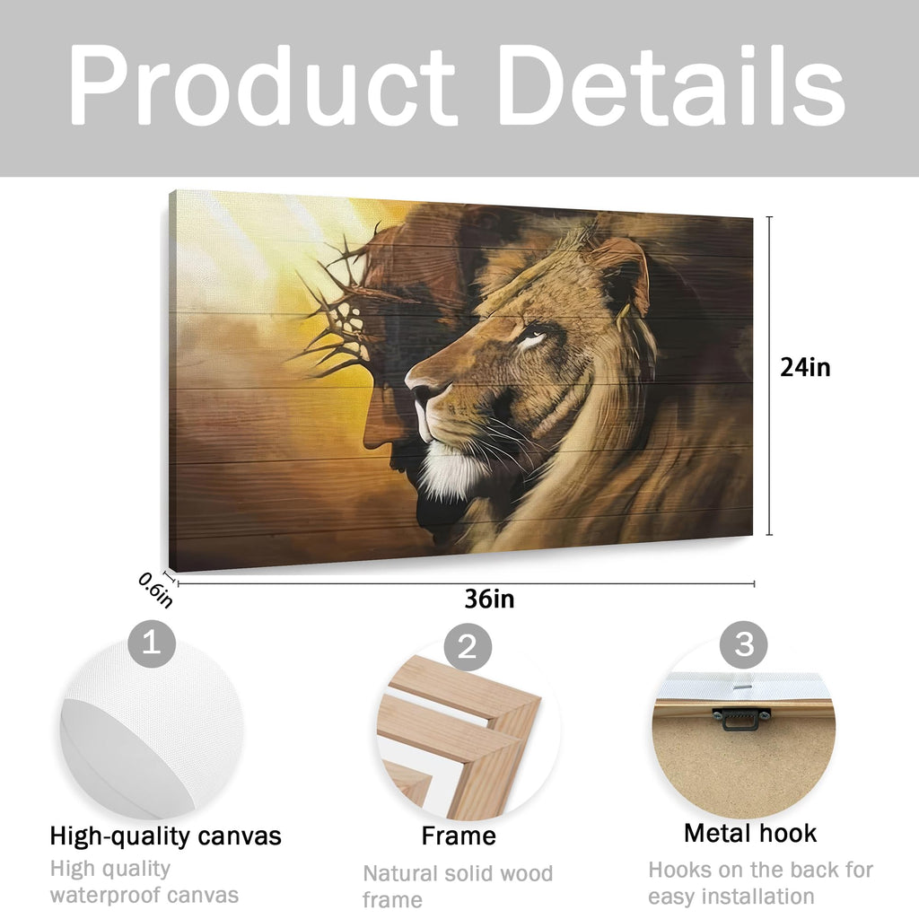 Framed Jesus Christ Canvas Wall Art The Lion of Judah Christian Painting Prints Biblical Wall Decor Religious Room