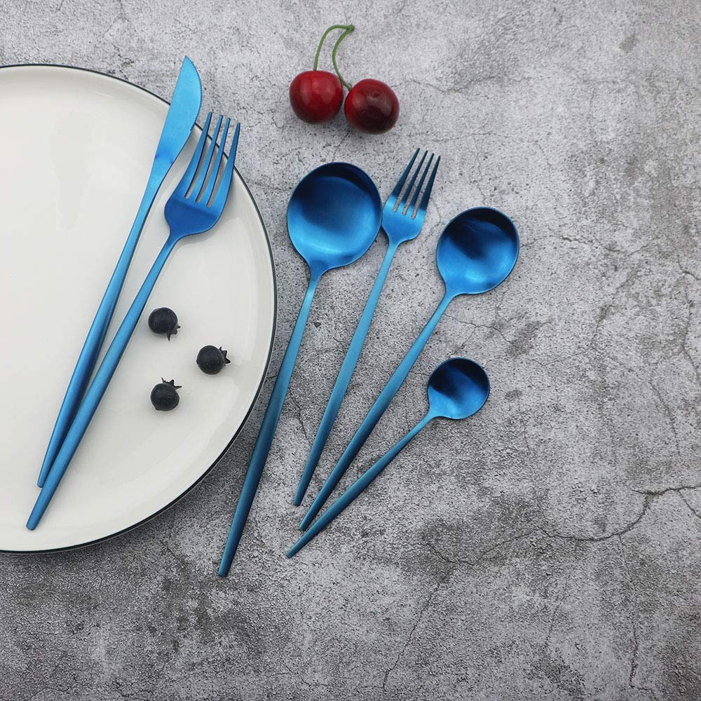 Matte Blue Silverware Set, 24 Pieces Stainless Steel Tableware Sets Flatware Set Cutlery Sets, Service for 6 (Matte
