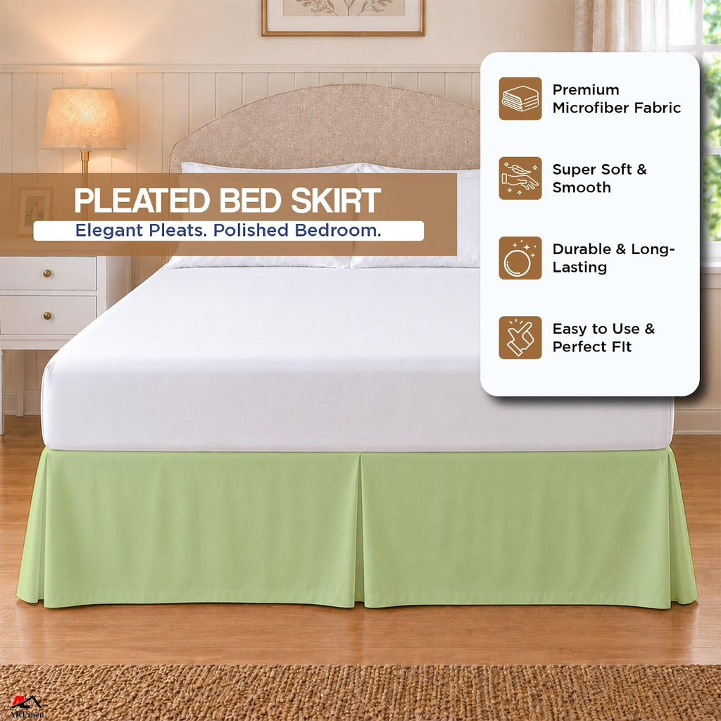 Pleated Queen Bed Skirt with Split Corners, 15-Inch Drop, Sage