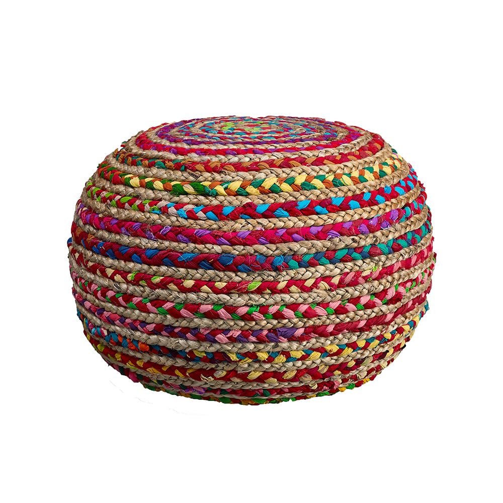 LR Home Resources Boho Beauty Braided Pouf Ottoman, 14" x 20", Multicolor