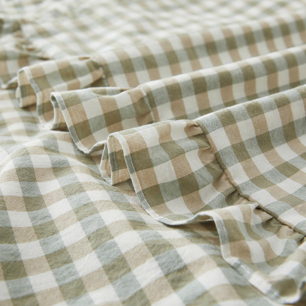 2 Pcs Ruffle Gingham Pillow Covers 20" x 20", Sage Green Plaid