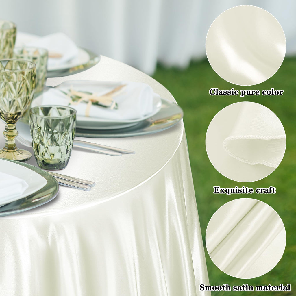 Round Satin Tablecloth, 120 Inch Ivory Overlay Table Cover