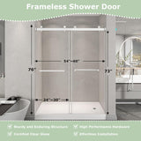 55"-60" W x 76" H Frameless Shower Door, Double Sliding Shower Door, 5/16"(8mm) Clear Tempered Glass