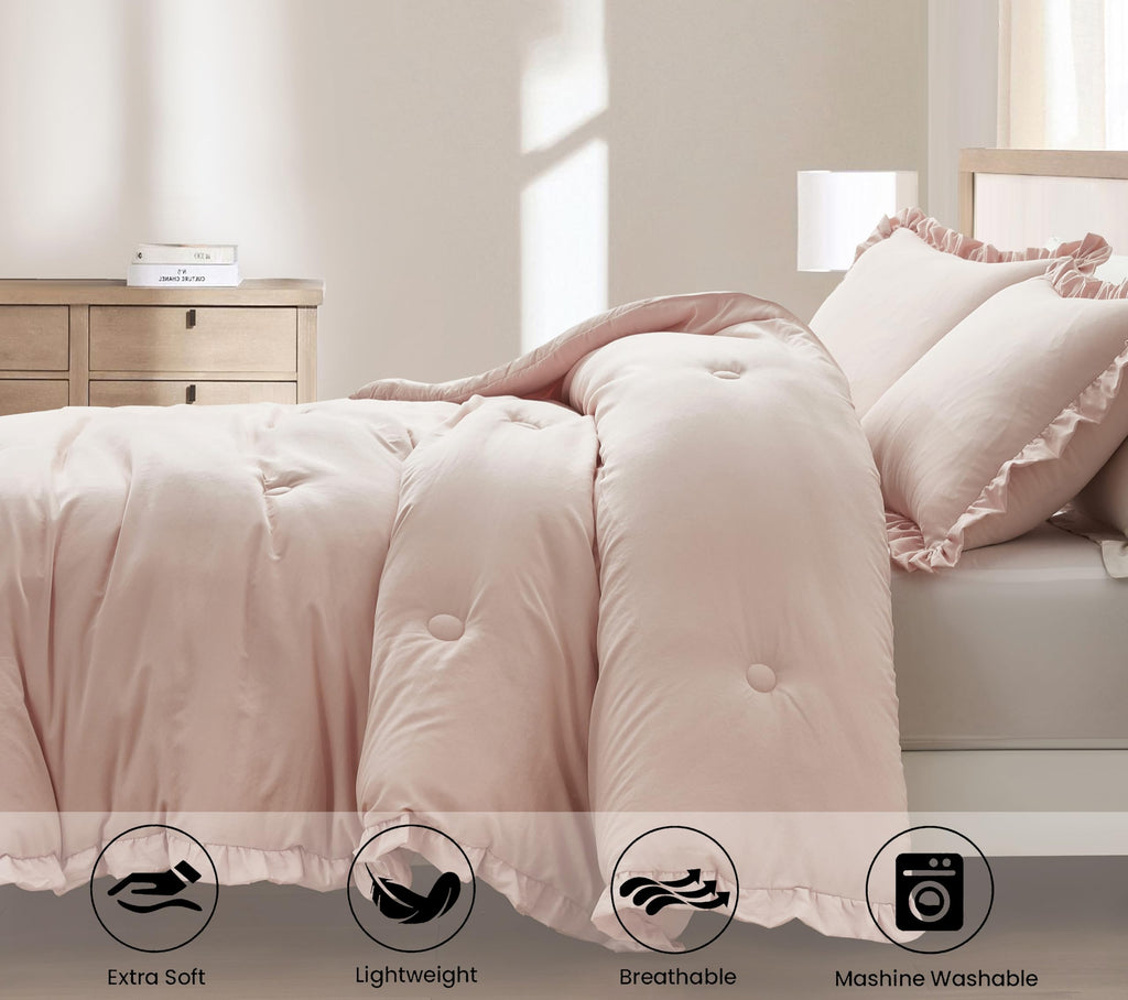 Nora Blush Ruffle Comforter Set, 3-Pieces