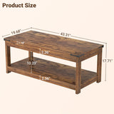 Coffee Table with Storage Shelf, 43.3” Farmhouse Wood Coffee Tables, Modern Center Tea Table, Rustic Brown