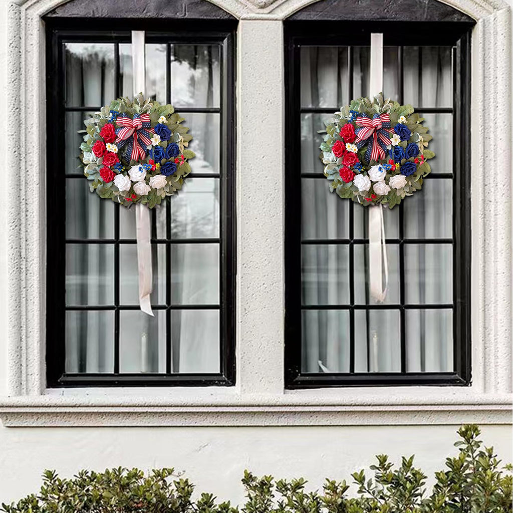 24 Inch Patriotic Wreath, Rose 4th of July Wreaths for Front Door