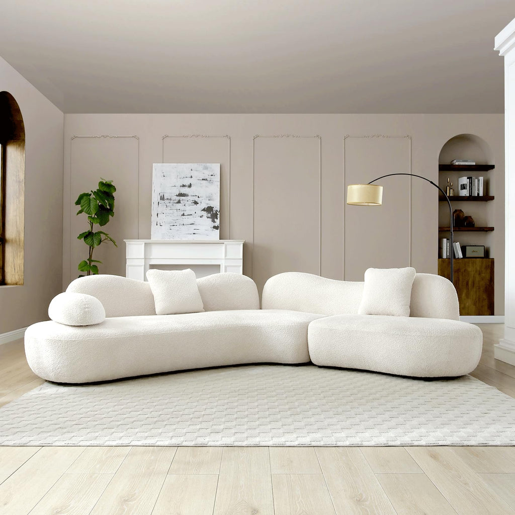 128 Inch White Oversized Curved Boucle Modular Sectional Sofa, 5-Seater