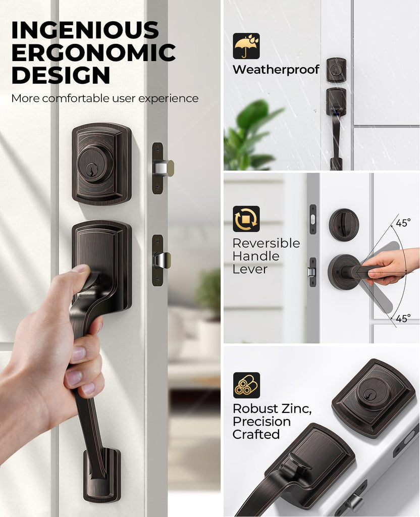 Bronze Front Door Handle and Deadbolt Set, Front Door Lock Set