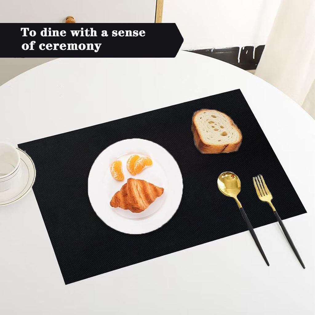 Black Placemats - Heat-Resistant, Non-Slip Table Mats - Set of 4